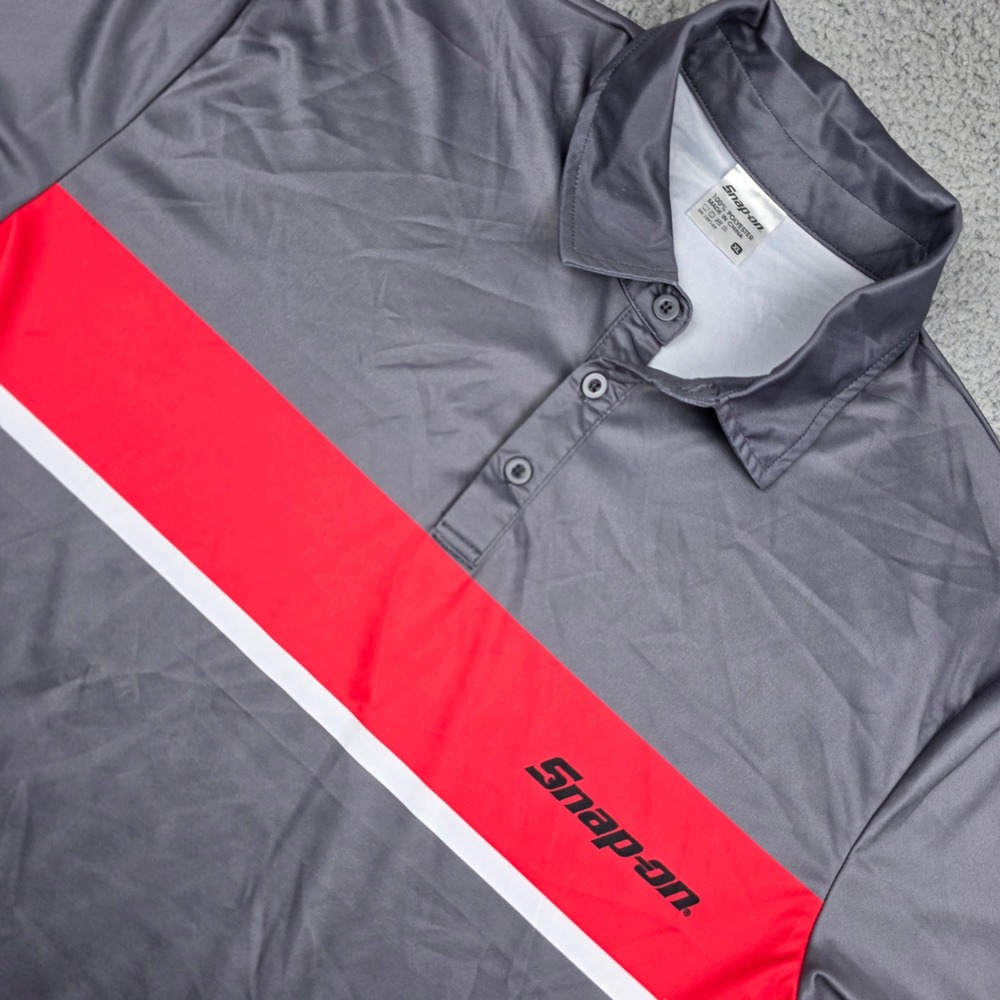 Snap-On Tools Mens XL Grey Red Stripe‎ Performance Polo Shirt Short Sleeve